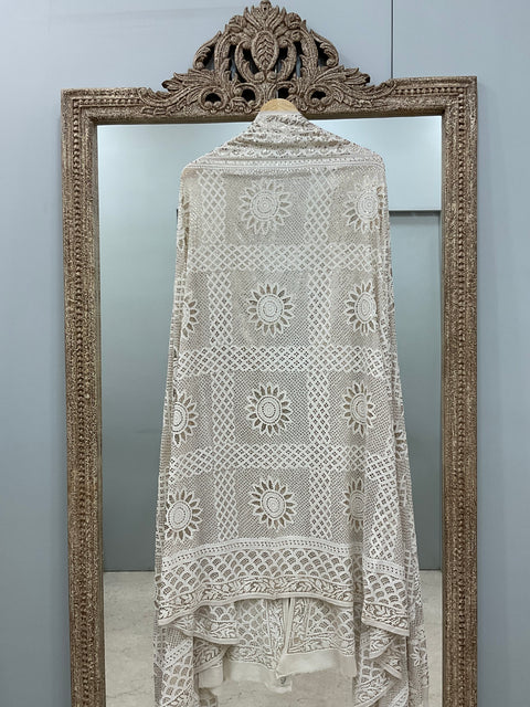 Pure Georgette Heavy Mukaish Designer Dupatta Off White