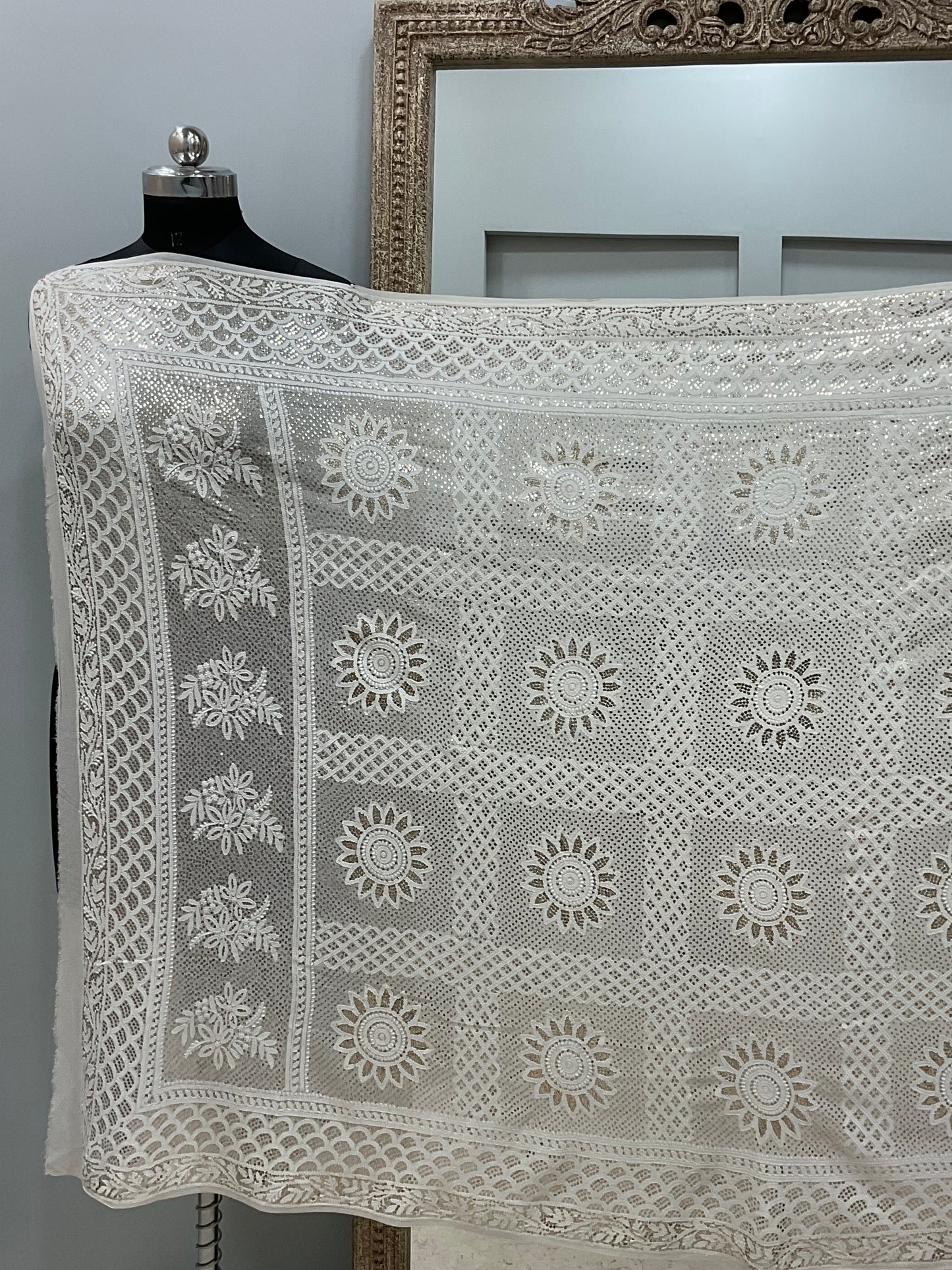 Pure Georgette Heavy Mukaish Designer Dupatta Off White