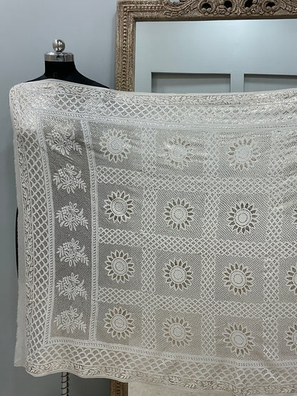 Pure Georgette Heavy Mukaish Designer Dupatta Off White