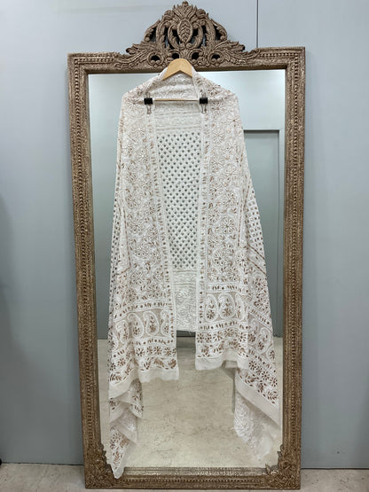 Pure Georgette Heavy Gota Mirror Work Designer Dupatta Off White