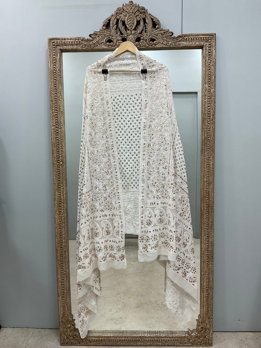 Pure Georgette Heavy Gota Mirror Work Designer Dupatta Off White