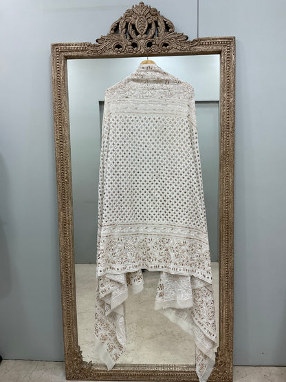 Pure Georgette Heavy Gota Mirror Work Designer Dupatta Off White
