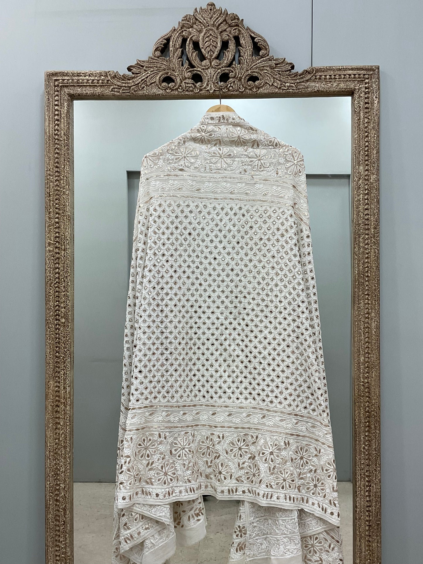 Pure Georgette Heavy Gota Mirror Work Designer Dupatta Off White