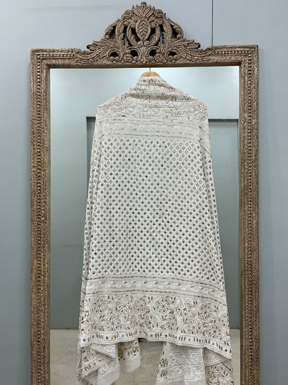 Pure Georgette Heavy Gota Mirror Work Designer Dupatta Off White