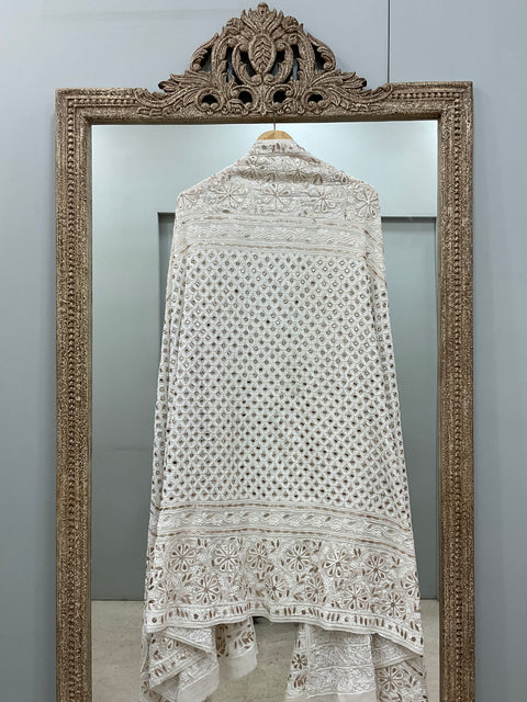 Pure Georgette Heavy Gota Mirror Work Designer Dupatta Off White