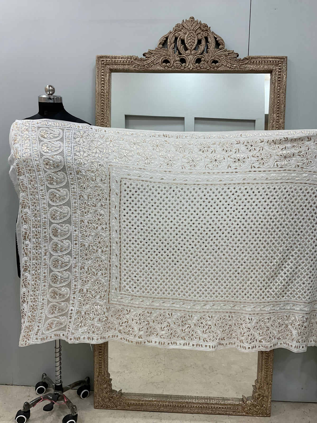 Pure Georgette Heavy Gota Mirror Work Designer Dupatta Off White