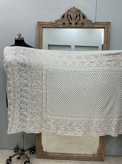 Pure Georgette Heavy Gota Mirror Work Designer Dupatta Off White
