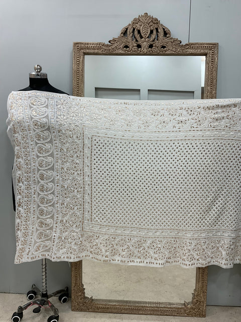 Pure Georgette Heavy Gota Mirror Work Designer Dupatta Off White