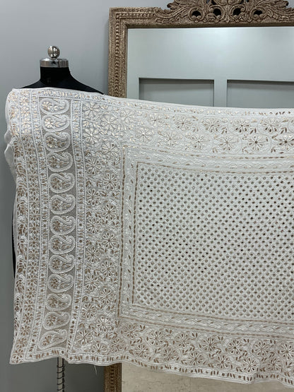 Pure Georgette Heavy Gota Mirror Work Designer Dupatta Off White