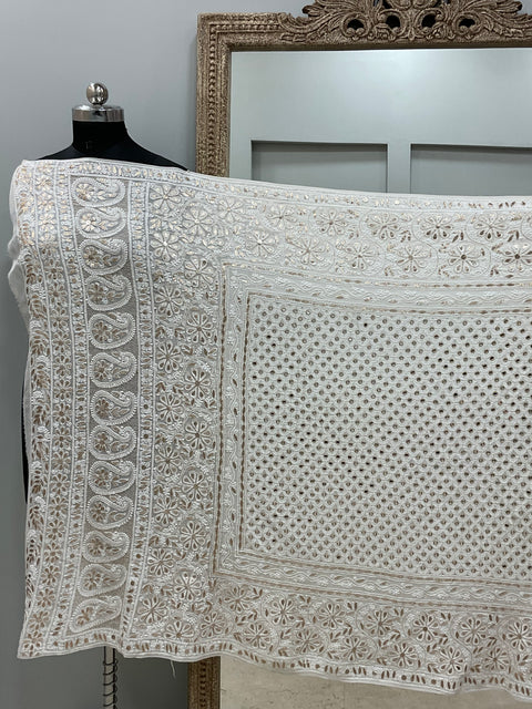 Pure Georgette Heavy Gota Mirror Work Designer Dupatta Off White