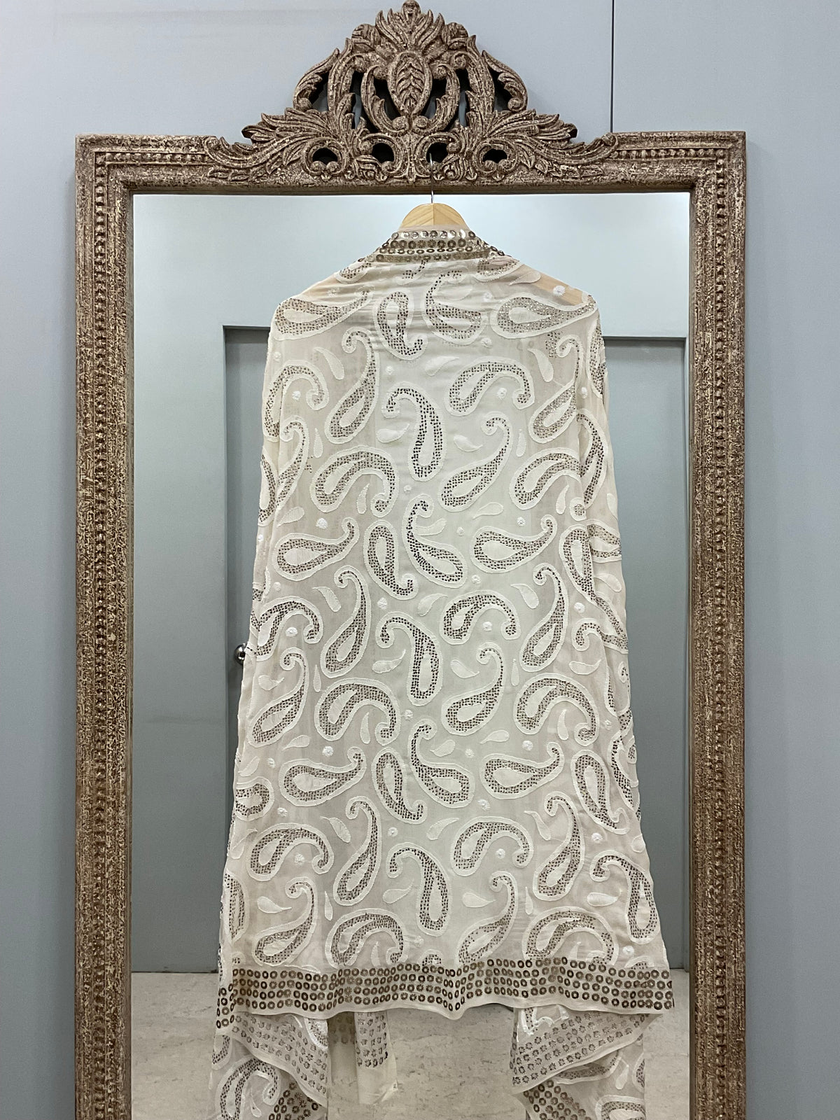 Ring Mukaish Pearl and Heavy Sequence Designer Dupatta Off White