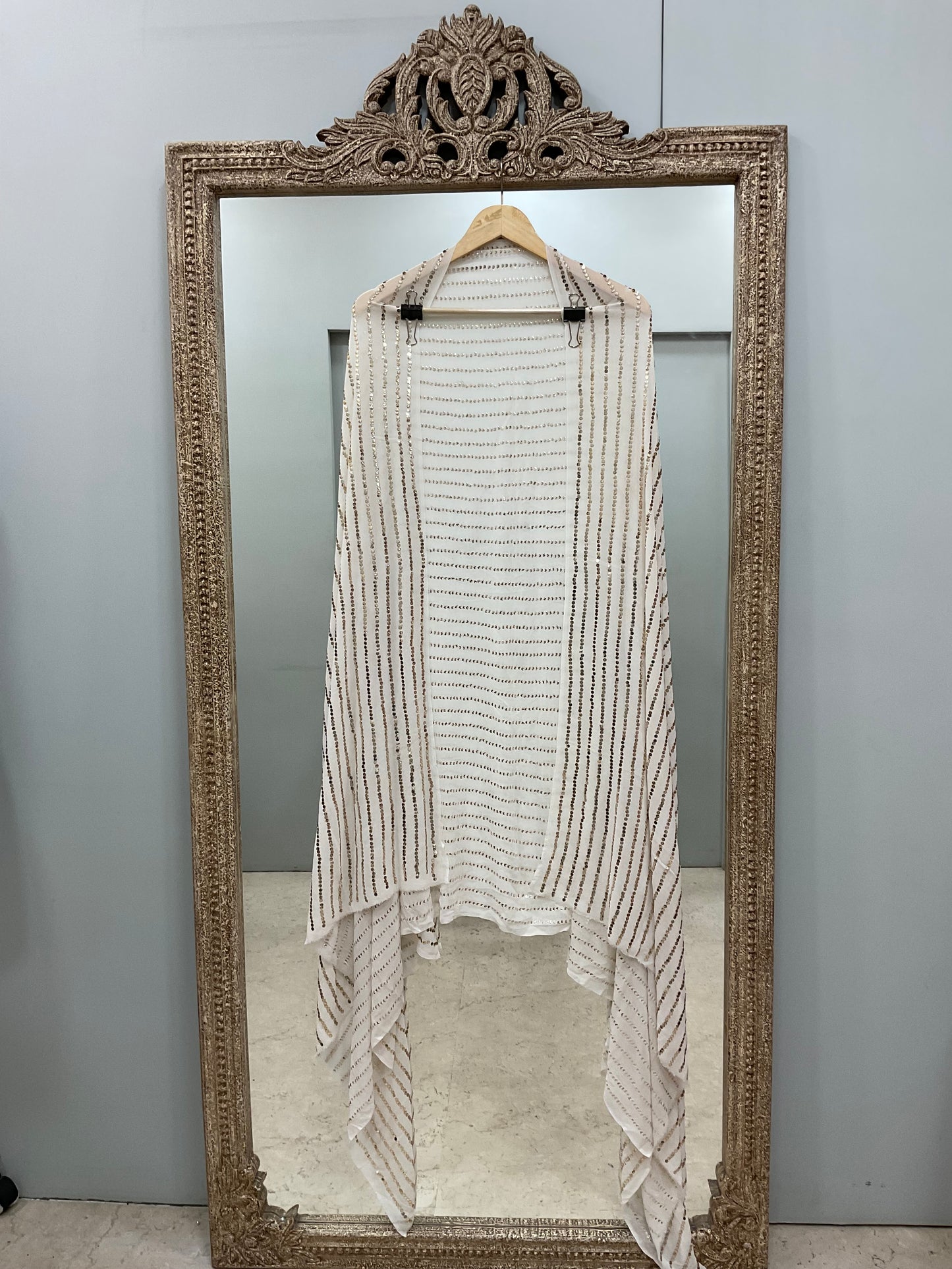 Pure Georgette Heavy Badla Work Designer Dupatta Off White 01