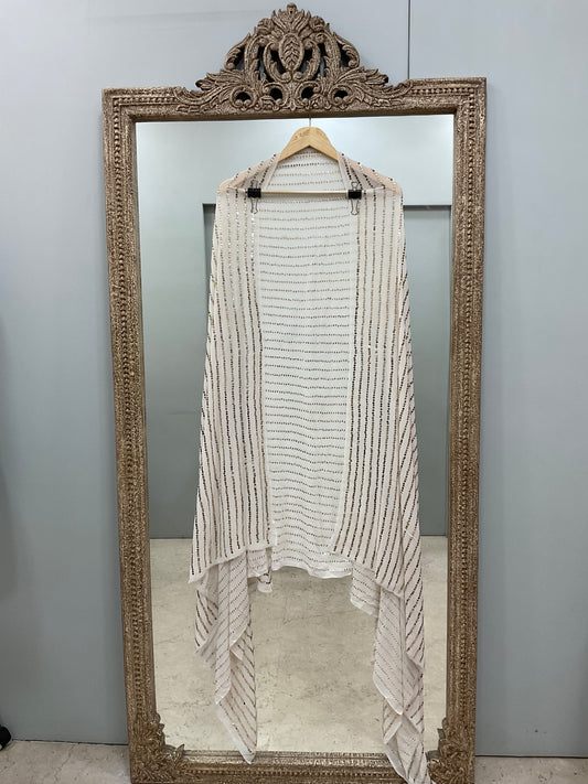 Pure Georgette Heavy Badla Work Designer Dupatta Off White 01
