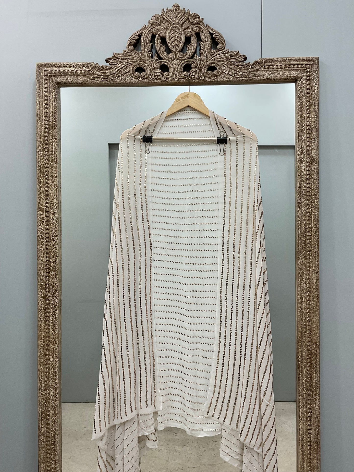 Pure Georgette Heavy Badla Work Designer Dupatta Off White 01