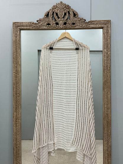 Pure Georgette Heavy Badla Work Designer Dupatta Off White 01