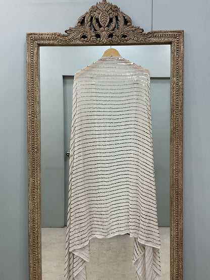 Pure Georgette Heavy Badla Work Designer Dupatta Off White 01