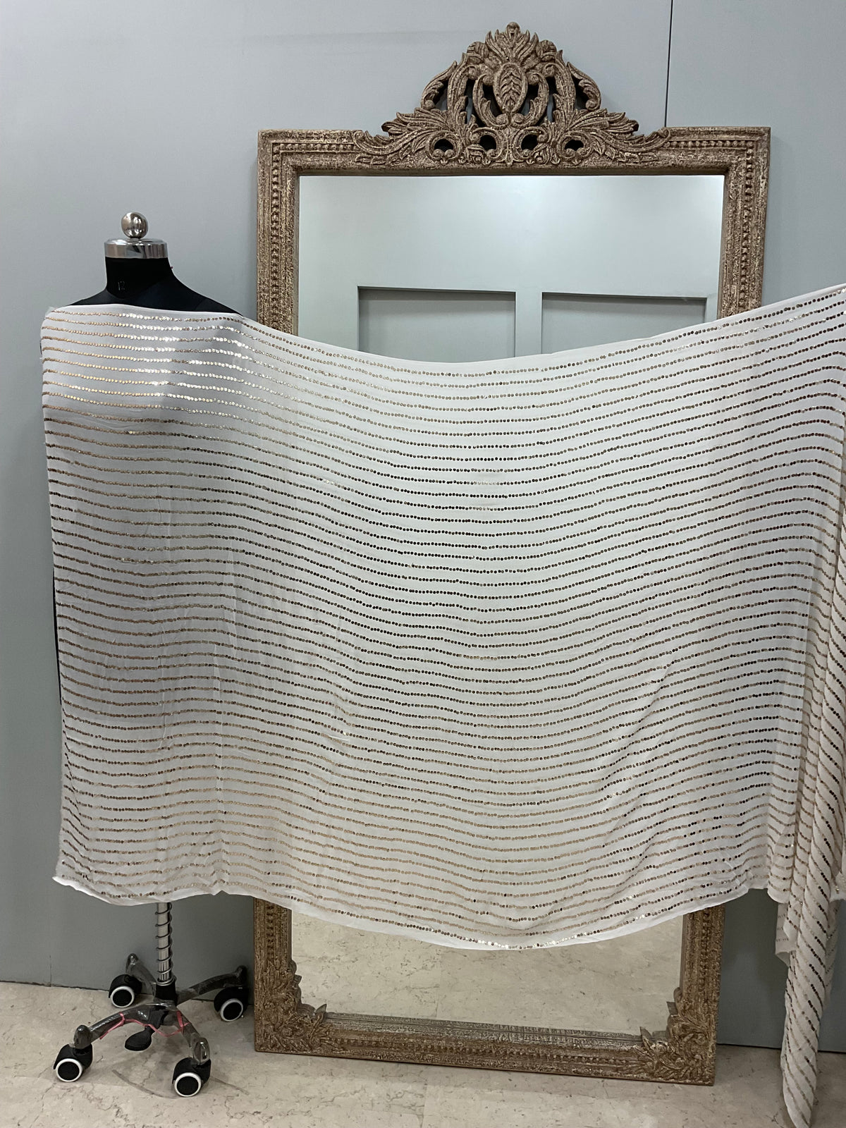 Pure Georgette Heavy Badla Work Designer Dupatta Off White 01