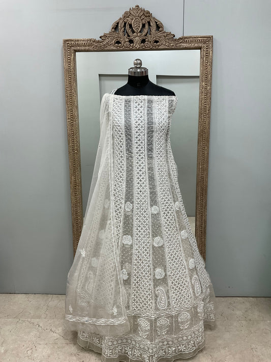 Semi Organza Anarkali Heavy Pearl and Sequence Off-White
