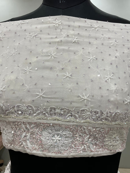 Pure Georgette Saree Superfine Work full jaal with Multicolored Heavy Cutdana and Sequence Off White