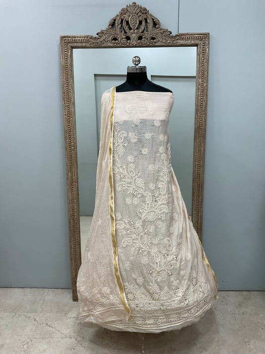 Pure Kota Straight Mukaish Work Shirt And  Dupatta Beige