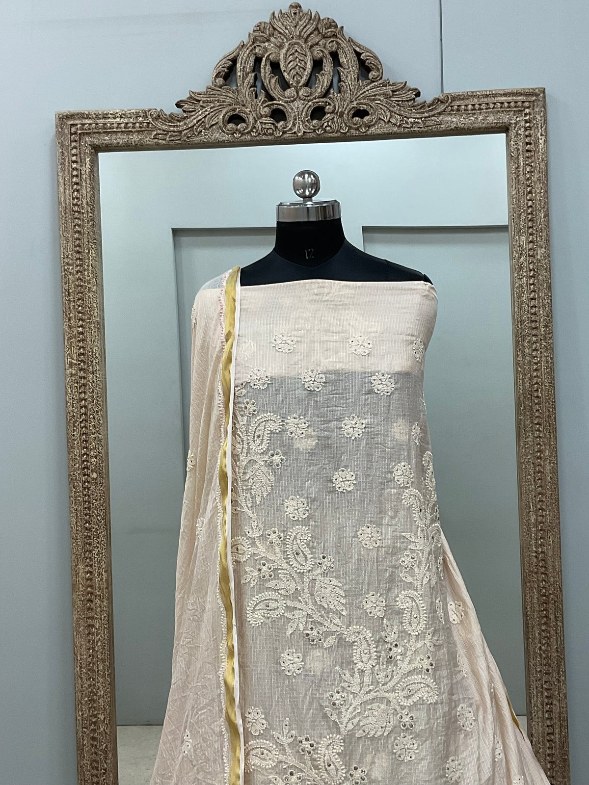 Pure Kota Straight Mukaish Work Shirt And  Dupatta Beige