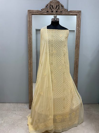Georgette Straight Cutdana and Sequence Work Yellow
