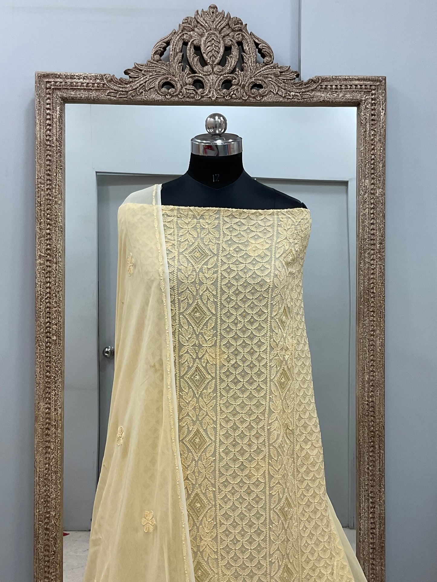 Georgette Straight Cutdana and Sequence Work Yellow