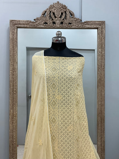 Georgette Straight Cutdana and Sequence Work Yellow