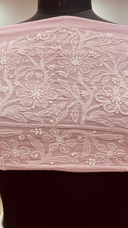 Pure Georgette Saree full jaal with Heavy Cutdana, Pearl and Heavy Sequence Onion Pink