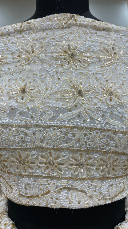 Pure Georgette Lehenga Heavy Mirror,Cutdana and Pearl Work Golden And White