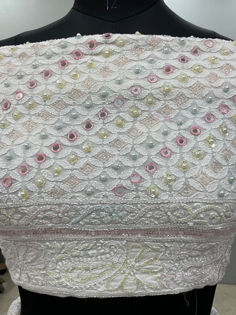 Pure Georgette Lehenga Heavy Multicolored Cutdana Pearl,Mirror and Sequence White