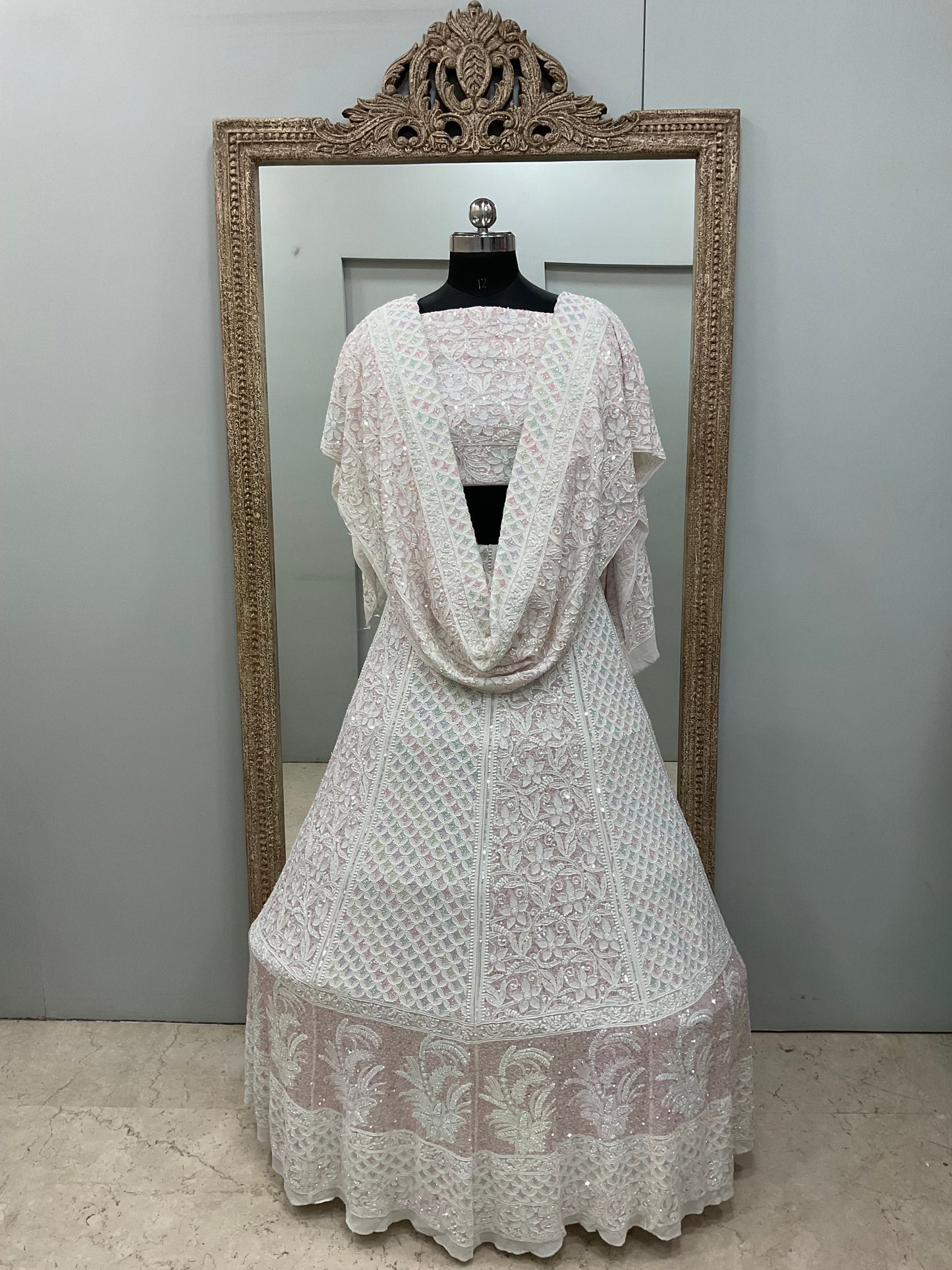 Pure Georgette Lehenga Heavy Multicolored Cutdana Pearl and Sequence White