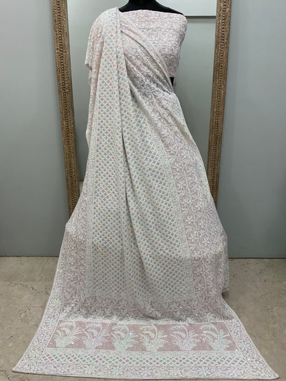 Pure Georgette Lehenga Heavy Multicolored Cutdana Pearl and Sequence White