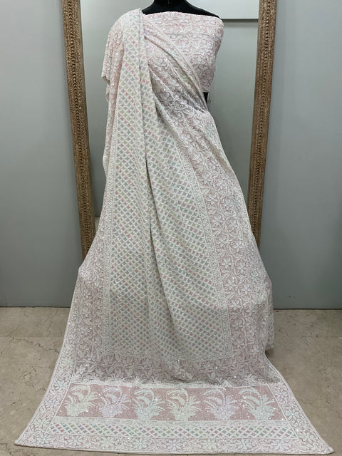 Pure Georgette Lehenga Heavy Multicolored Cutdana Pearl and Sequence White