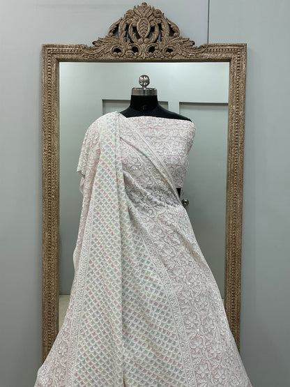 Pure Georgette Lehenga Heavy Multicolored Cutdana Pearl and Sequence White