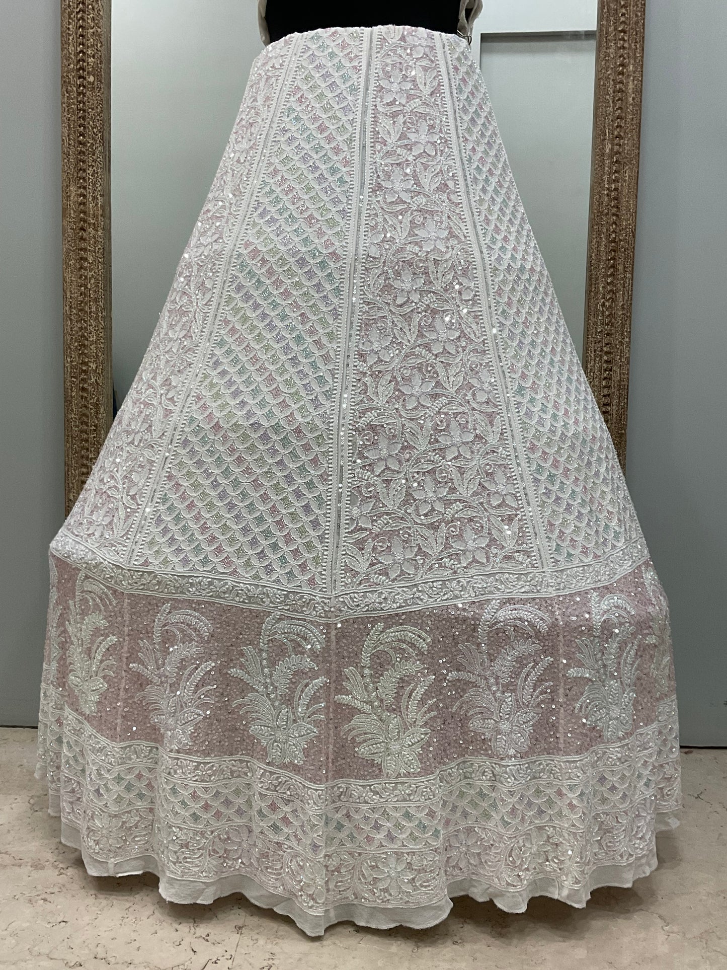 Pure Georgette Lehenga Heavy Multicolored Cutdana Pearl and Sequence White