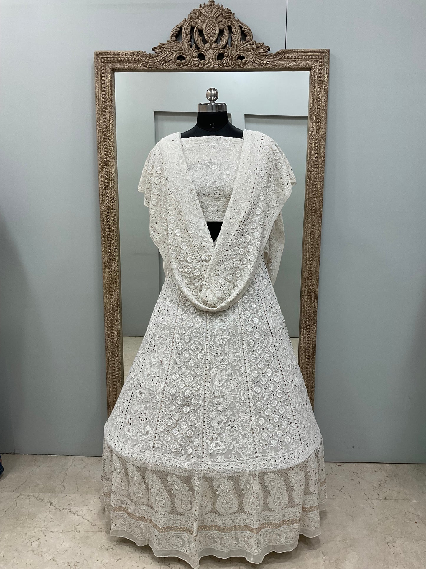 Pure Georgette Lehenga With Heavy Mukaish Work Off White 02