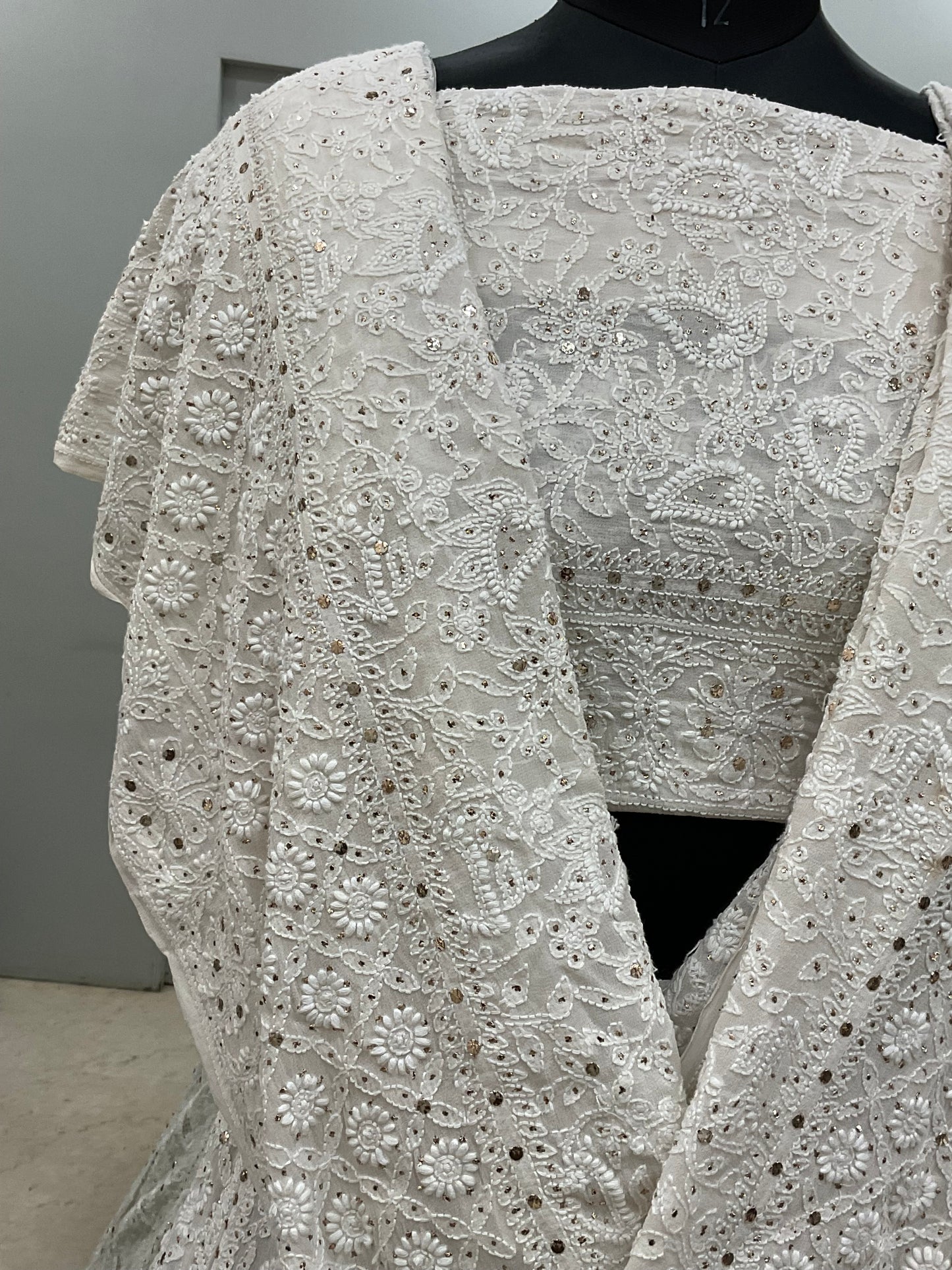 Pure Georgette Lehenga With Heavy Mukaish Work Off White 02