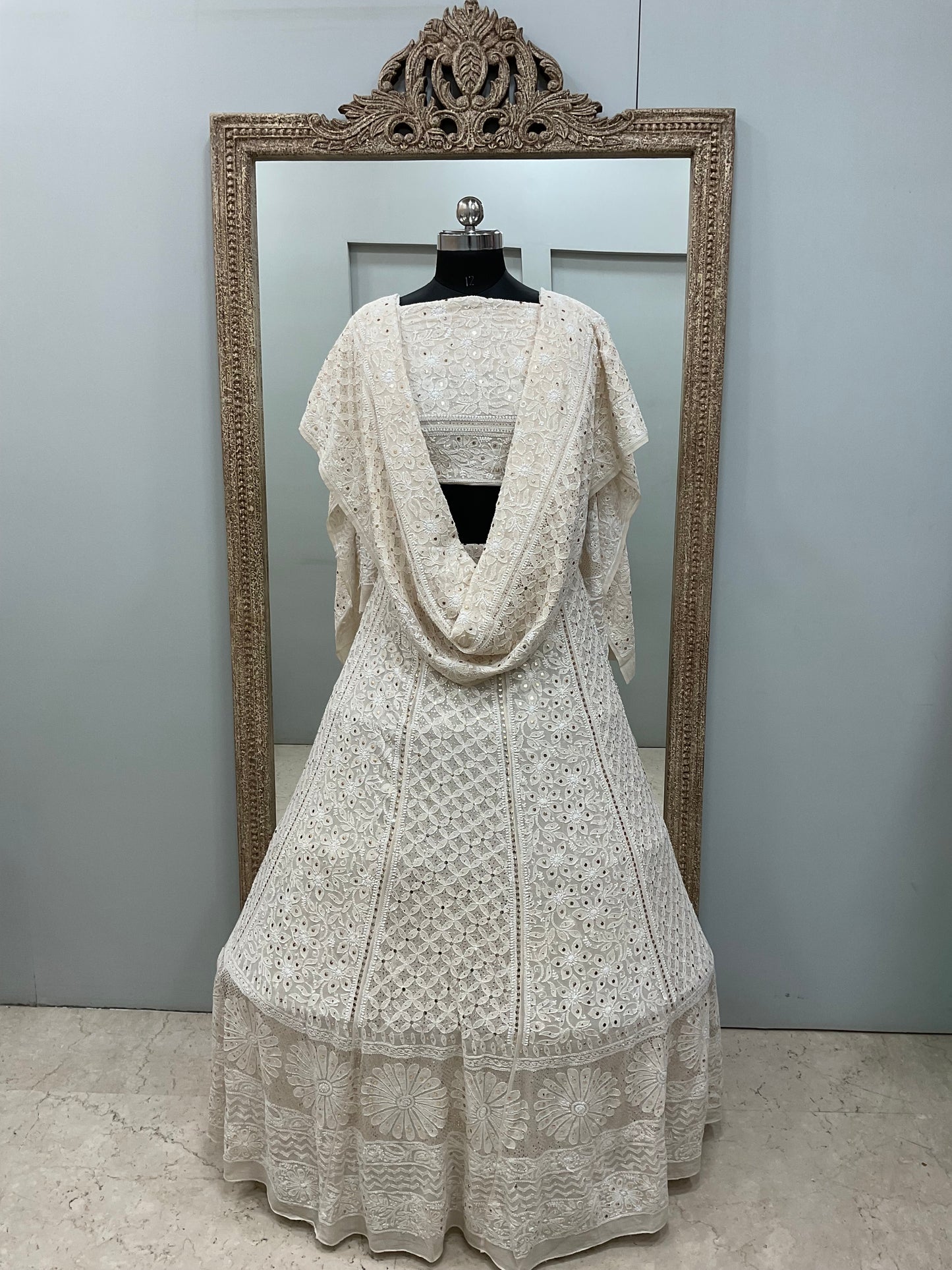 Pure Georgette Lehenga With Heavy Mukaish Work Off White 01