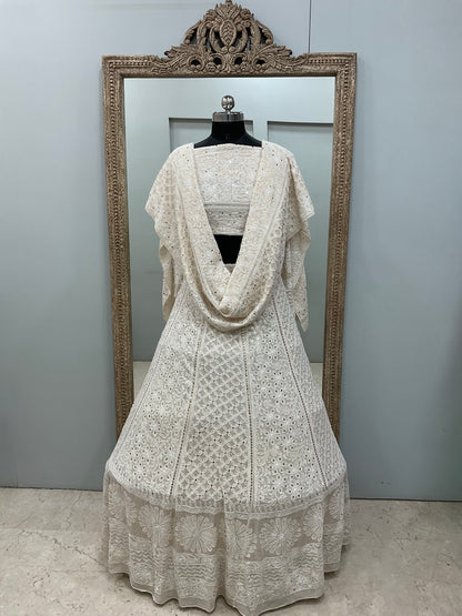 Pure Georgette Lehenga With Heavy Mukaish Work Off White 01