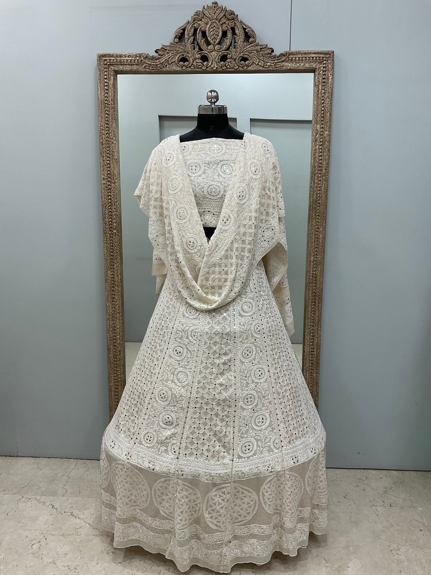 Pure Georgette Lehenga With Heavy Mukaish Work Off White 01