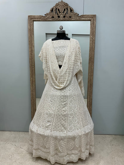 Pure Georgette Lehenga With Heavy Mukaish Work Off White 01
