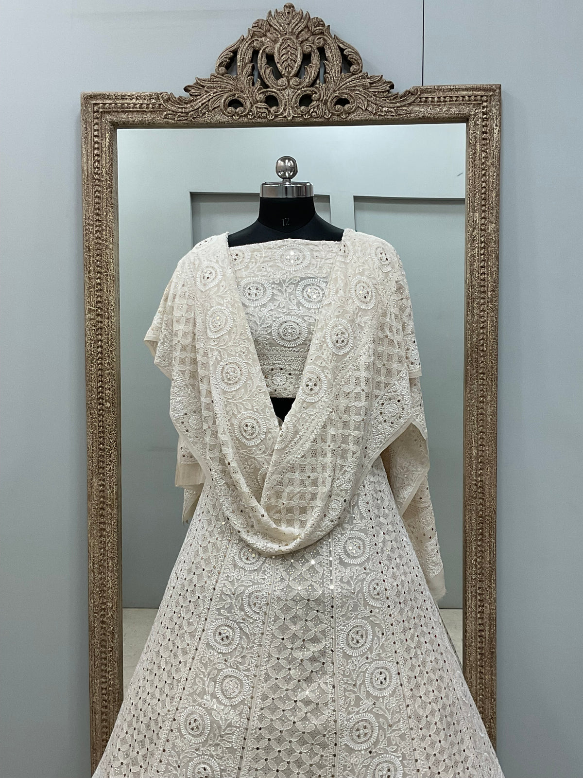 Pure Georgette Lehenga With Heavy Mukaish Work Off White 01