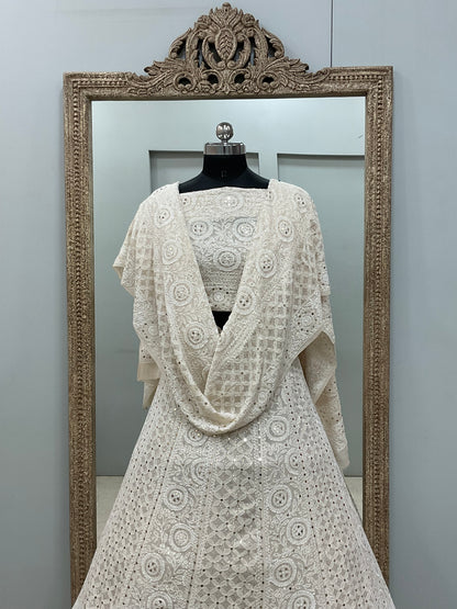 Pure Georgette Lehenga With Heavy Mukaish Work Off White 01