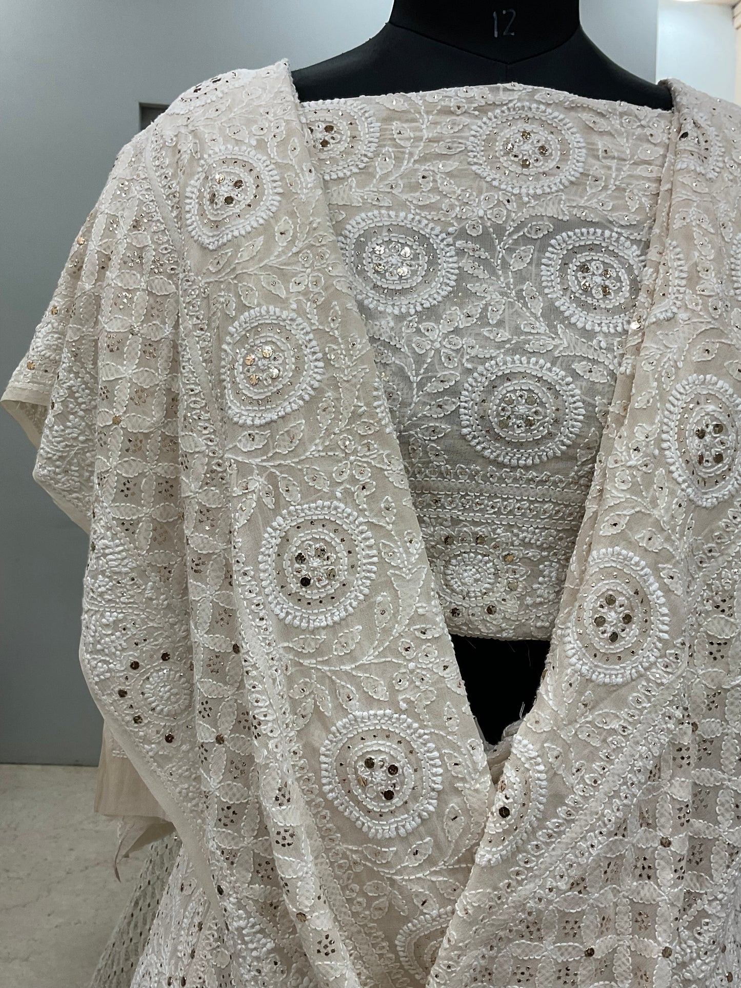 Pure Georgette Lehenga With Heavy Mukaish Work Off White 01