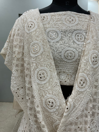Pure Georgette Lehenga With Heavy Mukaish Work Off White 01
