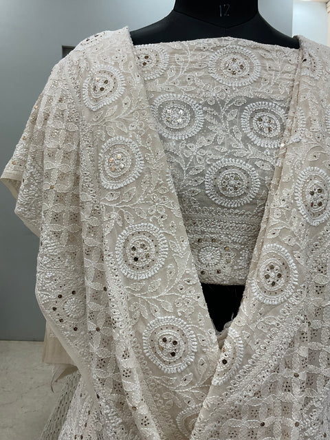 Pure Georgette Lehenga With Heavy Mukaish Work Off White 01