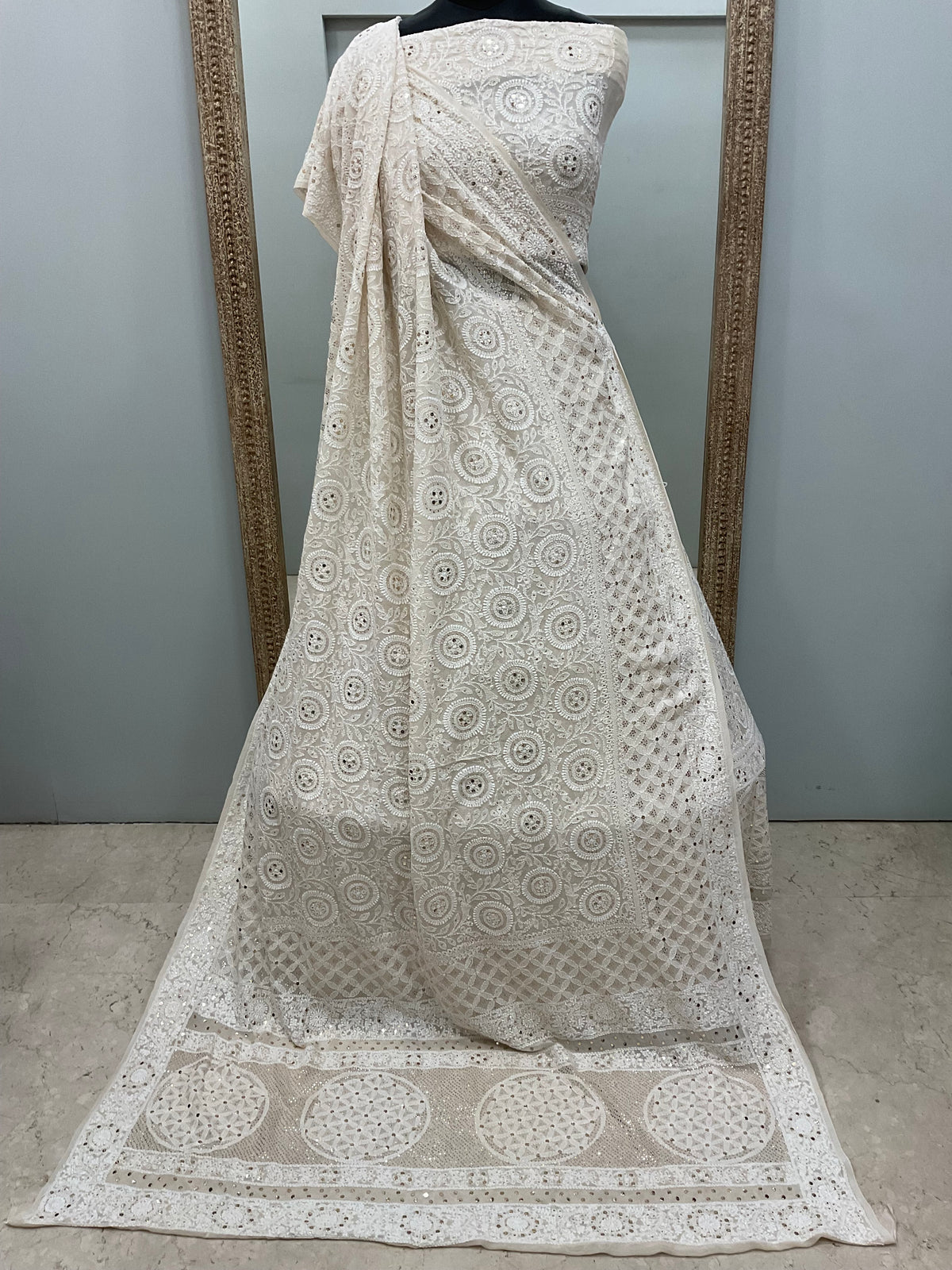Pure Georgette Lehenga With Heavy Mukaish Work Off White 01