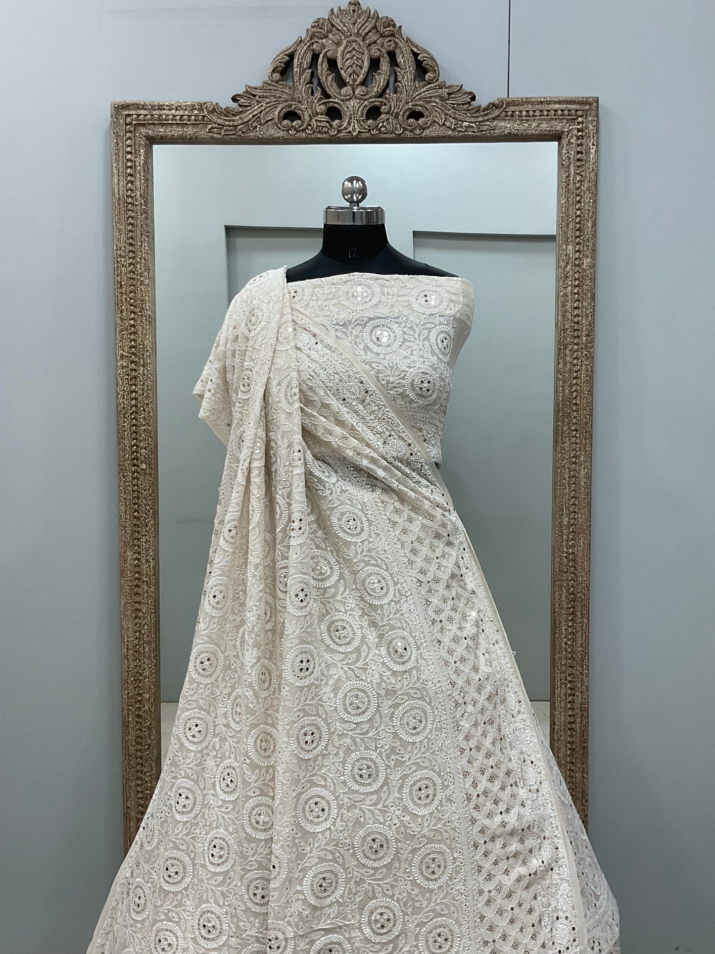 Pure Georgette Lehenga With Heavy Mukaish Work Off White 01