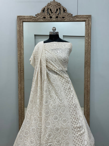 Pure Georgette Lehenga With Heavy Mukaish Work Off White 01